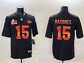 Men's Kansas City Chiefs #15 Patrick Mahomes Black 2025 Super Bowl LIX Patch Fashion Vapor Limited Stitched Jersey,baseball caps,new era cap wholesale,wholesale hats